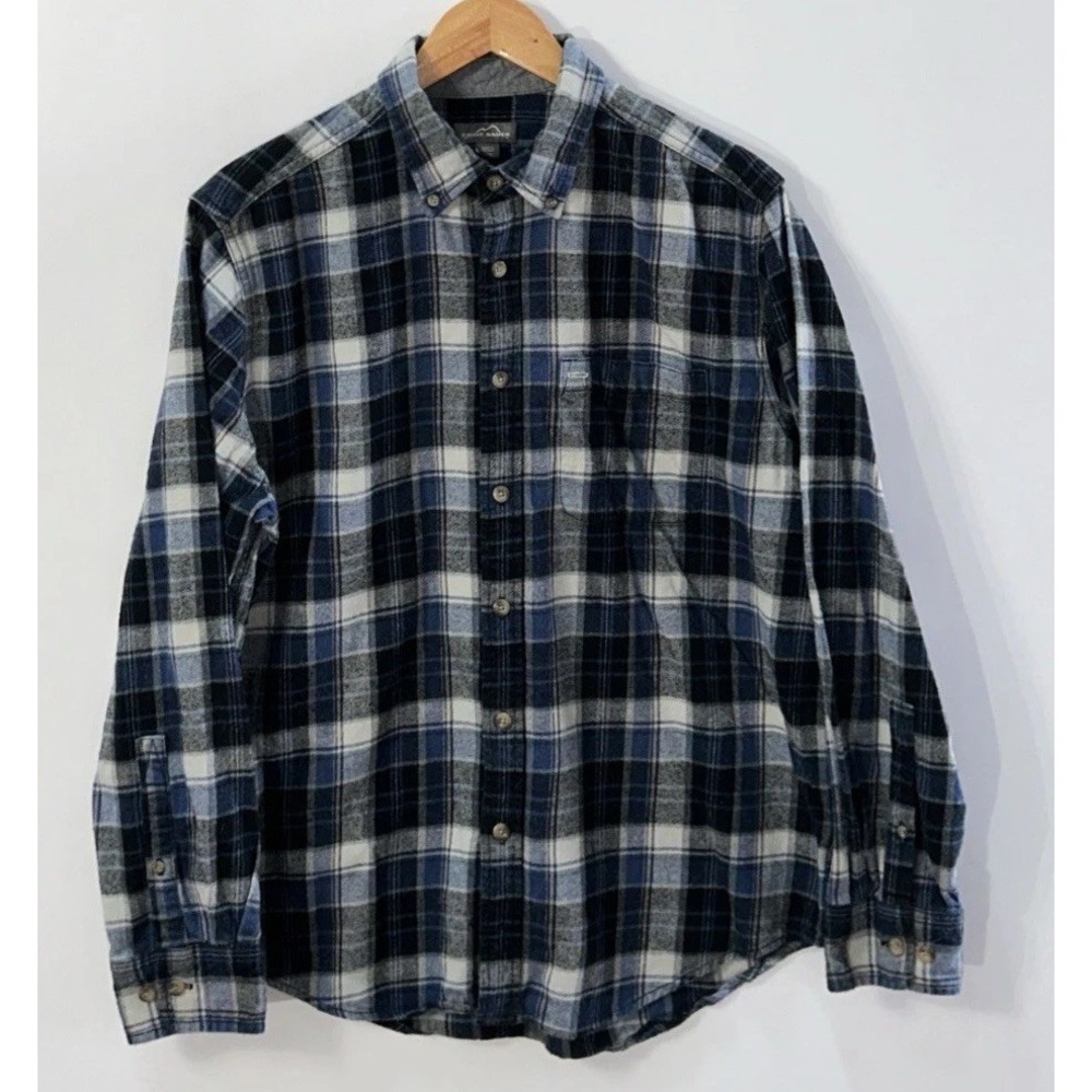 Mens Eddie Bauer L/S Plaid Flannel Shirt Button Down Sz Large Outdoors 🥾